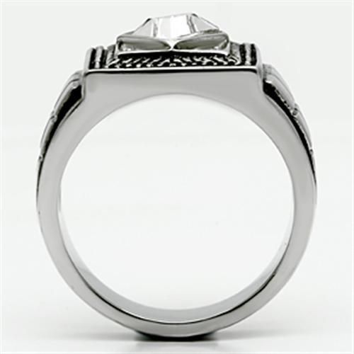 TK589 - High polished (no plating) Stainless Steel Ring with Top Grade Crystal  in Clear-2