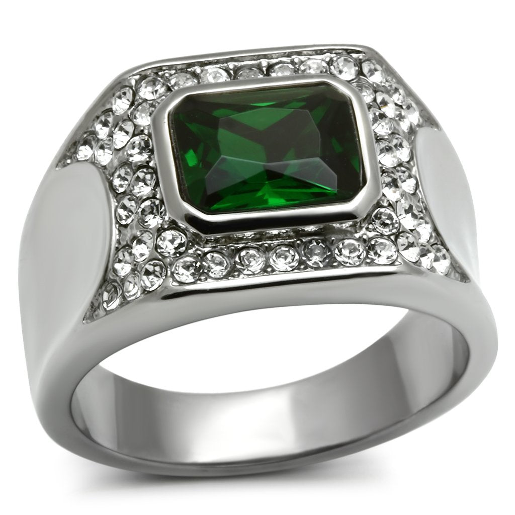 TK590 - High polished (no plating) Stainless Steel Ring with Synthetic Synthetic Glass in Emerald-0