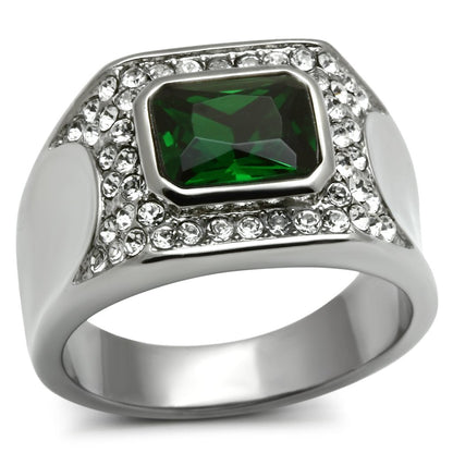TK590 - High polished (no plating) Stainless Steel Ring with Synthetic Synthetic Glass in Emerald-0