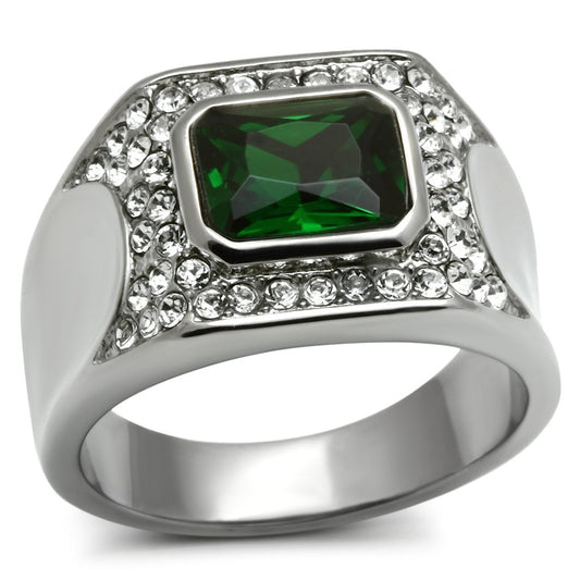 TK590 - High polished (no plating) Stainless Steel Ring with Synthetic Synthetic Glass in Emerald-0