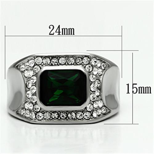 TK590 - High polished (no plating) Stainless Steel Ring with Synthetic Synthetic Glass in Emerald-1
