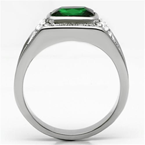 TK590 - High polished (no plating) Stainless Steel Ring with Synthetic Synthetic Glass in Emerald-2