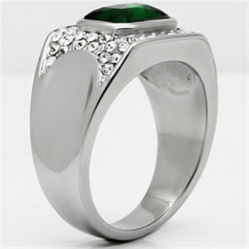 TK590 - High polished (no plating) Stainless Steel Ring with Synthetic Synthetic Glass in Emerald-3