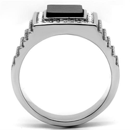 TK592 - High polished (no plating) Stainless Steel Ring with Synthetic Synthetic Stone in Jet-2