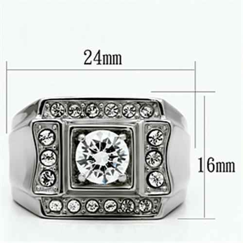 TK593 - High polished (no plating) Stainless Steel Ring with AAA Grade CZ  in Clear-1