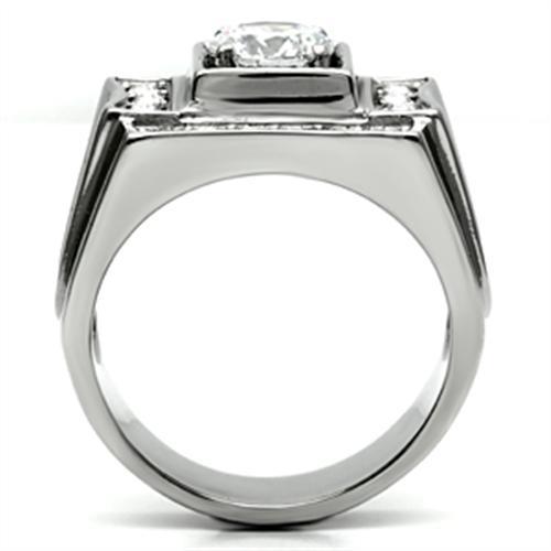 TK593 - High polished (no plating) Stainless Steel Ring with AAA Grade CZ  in Clear-2
