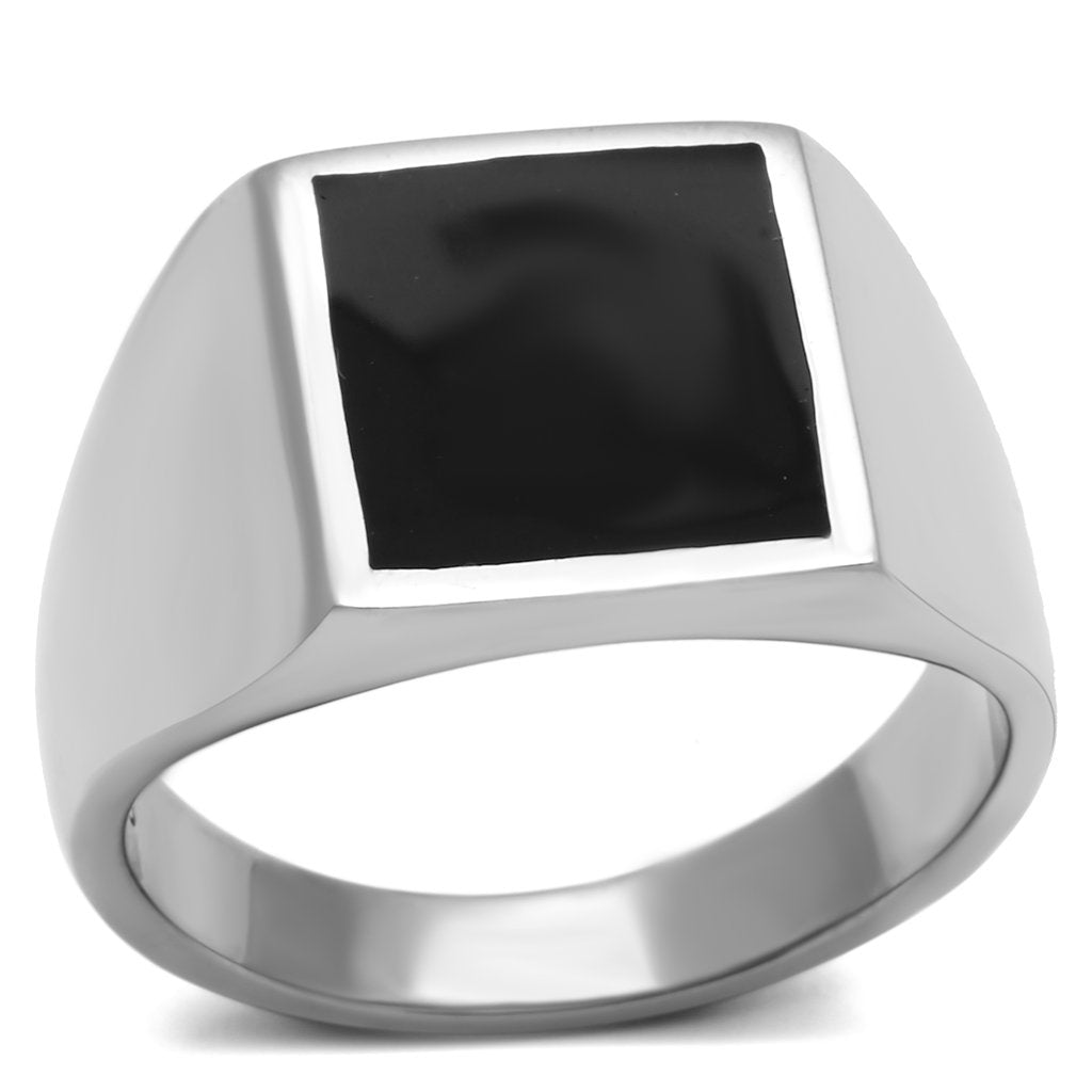 TK594 - High polished (no plating) Stainless Steel Ring with Epoxy  in Jet-0