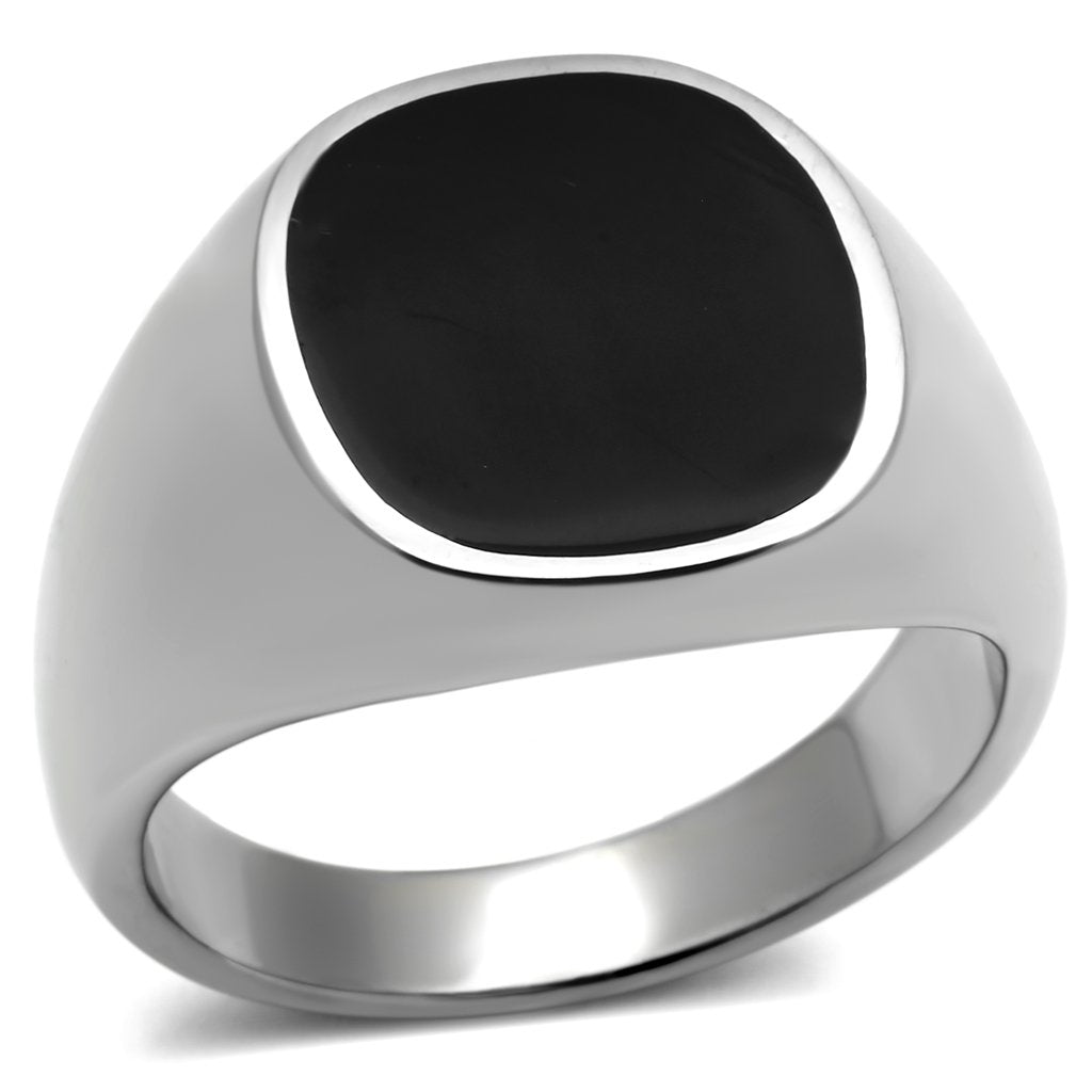 TK595 - High polished (no plating) Stainless Steel Ring with Epoxy  in Jet-0