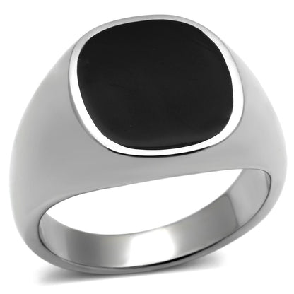 TK595 - High polished (no plating) Stainless Steel Ring with Epoxy  in Jet-0