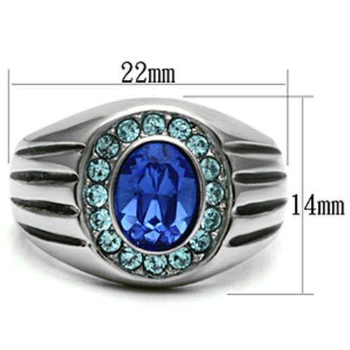 TK601 - High polished (no plating) Stainless Steel Ring with Top Grade Crystal  in Sapphire-1