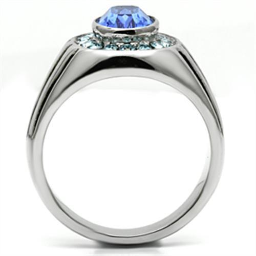 TK601 - High polished (no plating) Stainless Steel Ring with Top Grade Crystal  in Sapphire-2
