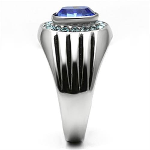 TK601 - High polished (no plating) Stainless Steel Ring with Top Grade Crystal  in Sapphire-3