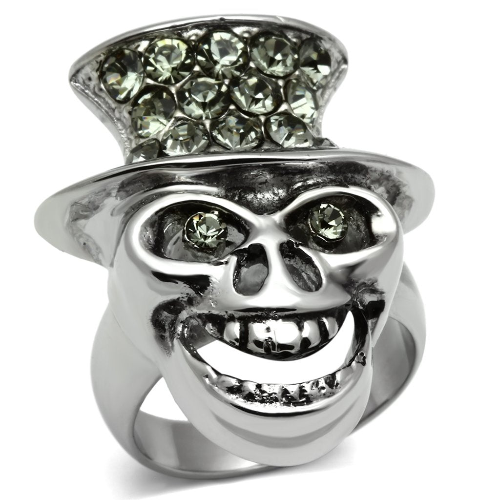 TK605 - High polished (no plating) Stainless Steel Ring with Top Grade Crystal  in Black Diamond-0