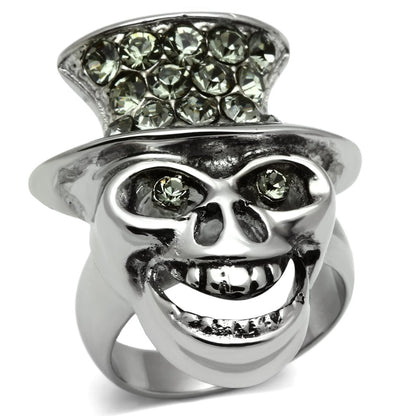 TK605 - High polished (no plating) Stainless Steel Ring with Top Grade Crystal  in Black Diamond-0