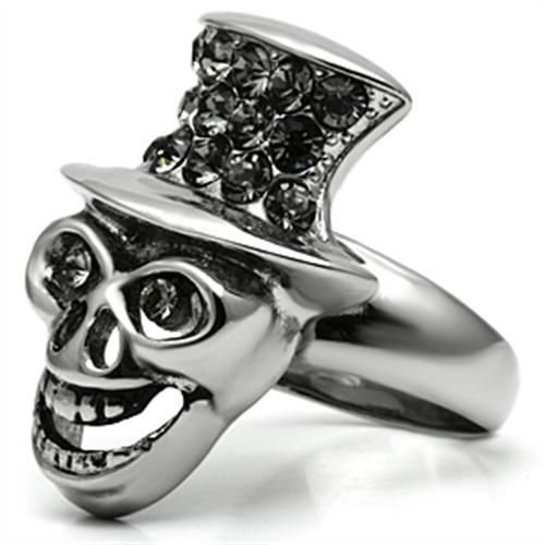 TK605 - High polished (no plating) Stainless Steel Ring with Top Grade Crystal  in Black Diamond-3