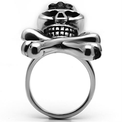 TK606 - High polished (no plating) Stainless Steel Ring with Top Grade Crystal  in Jet-2