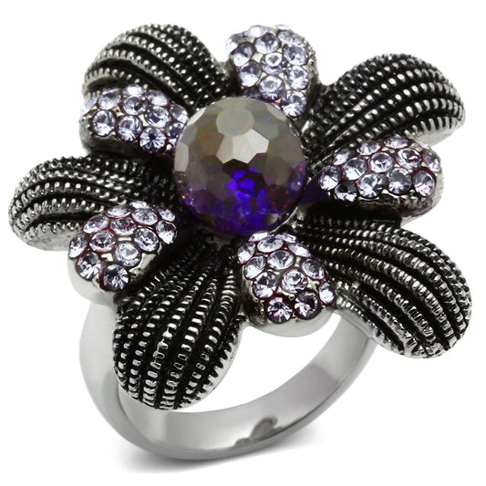 TK607 - High polished (no plating) Stainless Steel Ring with Synthetic Synthetic Glass in Amethyst-0