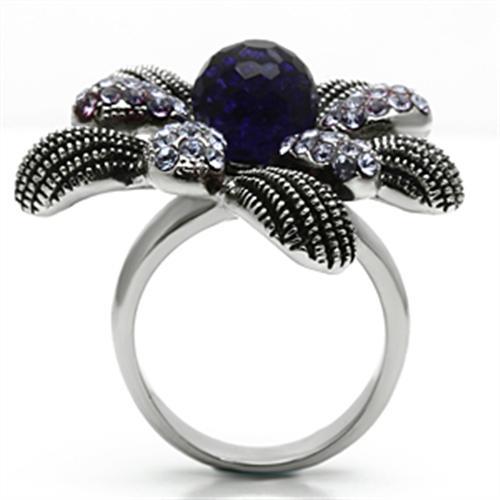 TK607 - High polished (no plating) Stainless Steel Ring with Synthetic Synthetic Glass in Amethyst-2