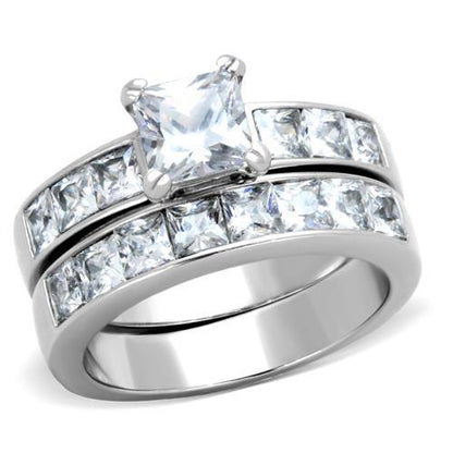 TK61206 - High polished (no plating) Stainless Steel Ring with AAA Grade CZ  in Clear-0