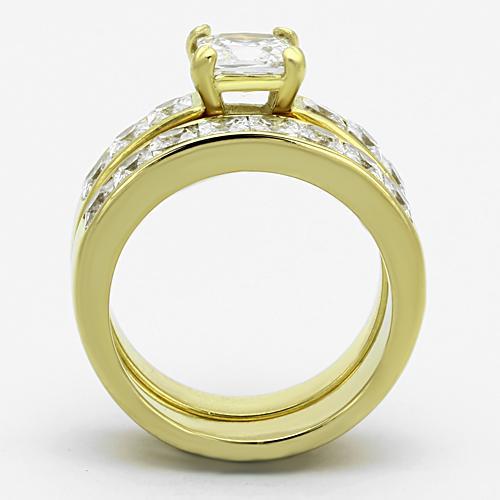 TK61206G - IP Gold(Ion Plating) Stainless Steel Ring with AAA Grade CZ  in Clear-2