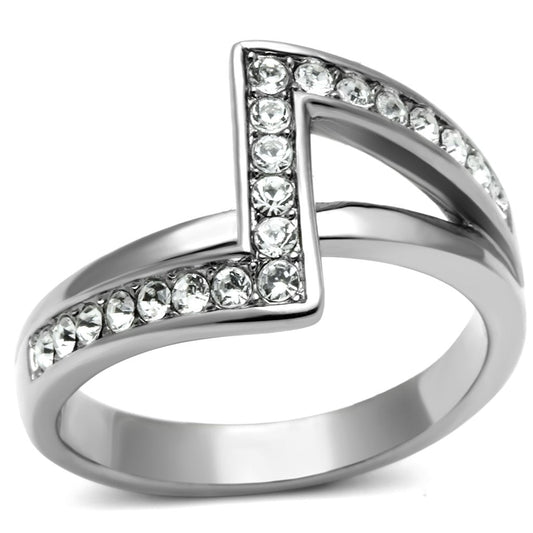TK624 - High polished (no plating) Stainless Steel Ring with Top Grade Crystal  in Clear-0
