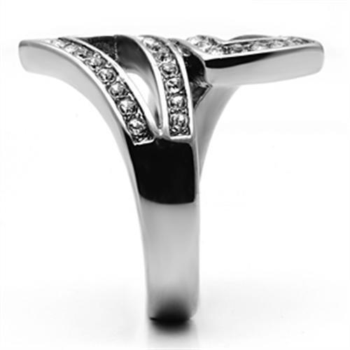 TK625 - High polished (no plating) Stainless Steel Ring with Top Grade Crystal  in Clear-3