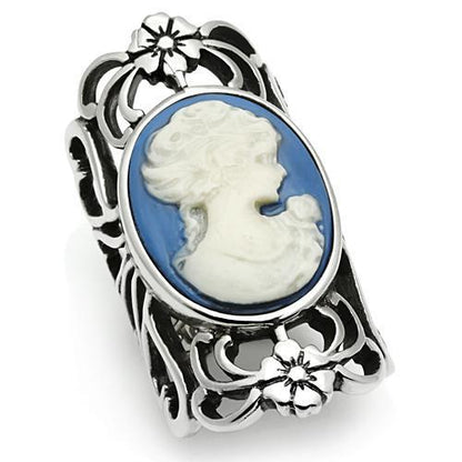TK632 - High polished (no plating) Stainless Steel Ring with Synthetic Synthetic Stone in Capri Blue-0