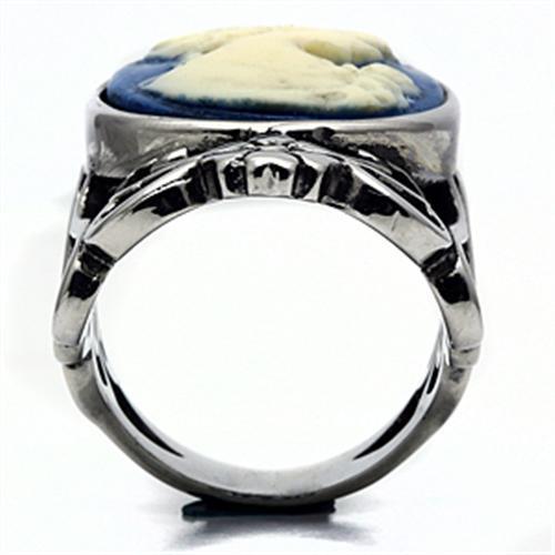 TK632 - High polished (no plating) Stainless Steel Ring with Synthetic Synthetic Stone in Capri Blue-2