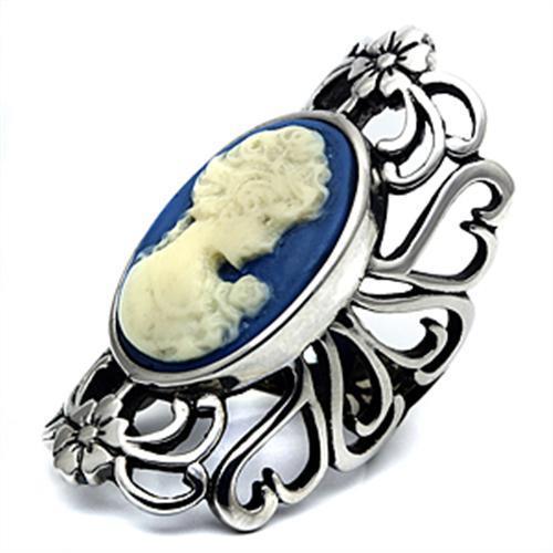 TK632 - High polished (no plating) Stainless Steel Ring with Synthetic Synthetic Stone in Capri Blue-3