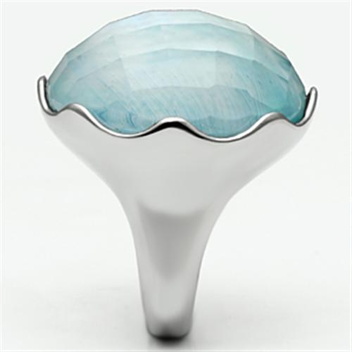 TK637 - High polished (no plating) Stainless Steel Ring with Synthetic Synthetic Glass in Sea Blue-3
