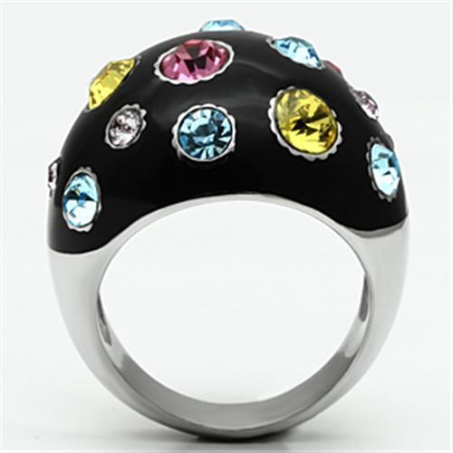 TK640 - High polished (no plating) Stainless Steel Ring with Top Grade Crystal  in Multi Color-2