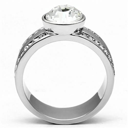 TK646 - High polished (no plating) Stainless Steel Ring with Top Grade Crystal  in Clear-2