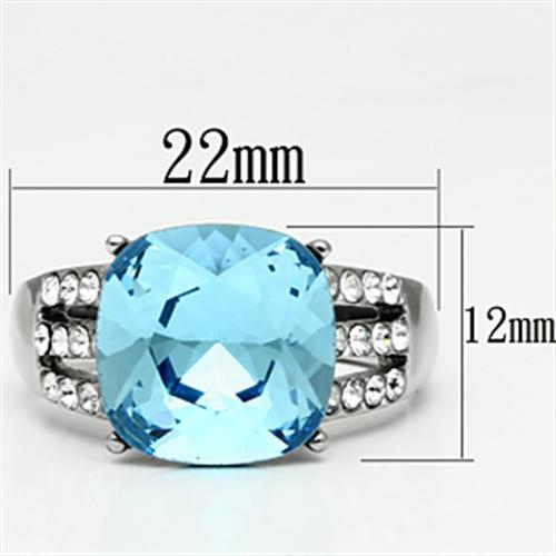TK647 - High polished (no plating) Stainless Steel Ring with Top Grade Crystal  in Sea Blue-1
