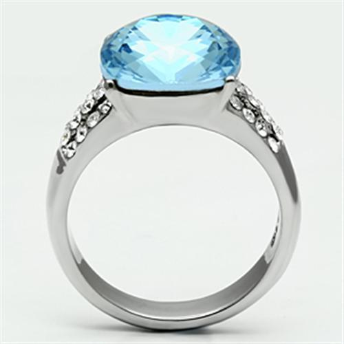 TK647 - High polished (no plating) Stainless Steel Ring with Top Grade Crystal  in Sea Blue-2