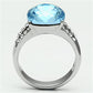 TK647 - High polished (no plating) Stainless Steel Ring with Top Grade Crystal  in Sea Blue-2
