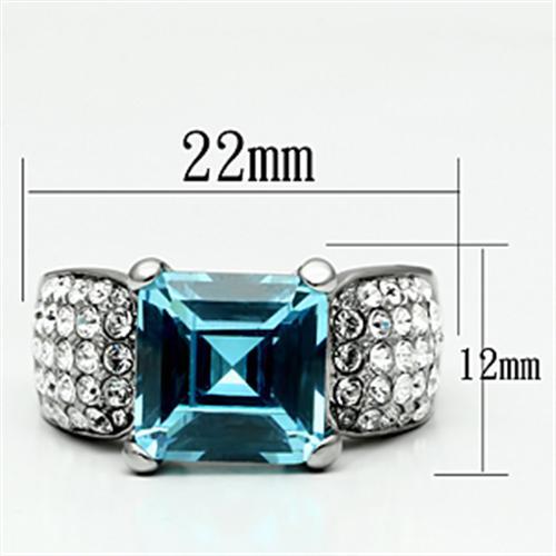 TK648 - High polished (no plating) Stainless Steel Ring with Top Grade Crystal  in Sea Blue-1