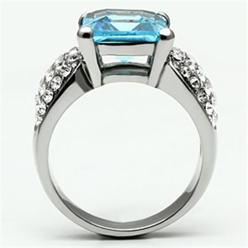 TK648 - High polished (no plating) Stainless Steel Ring with Top Grade Crystal  in Sea Blue-2
