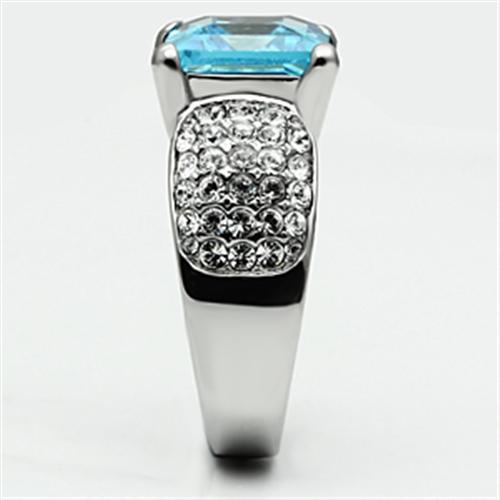 TK648 - High polished (no plating) Stainless Steel Ring with Top Grade Crystal  in Sea Blue-3