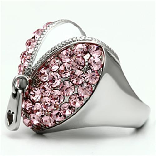 TK652 - High polished (no plating) Stainless Steel Ring with Top Grade Crystal  in Rose-3