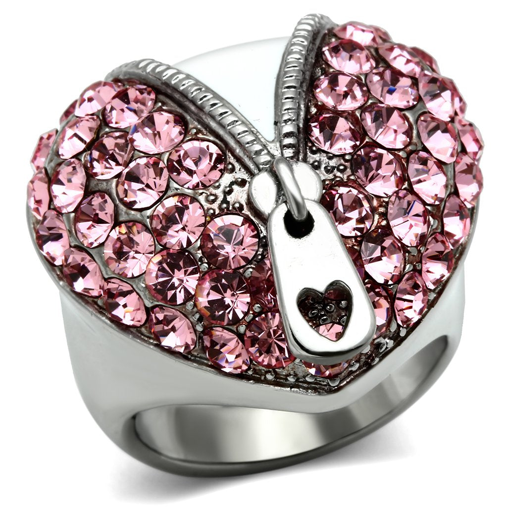 TK652 - High polished (no plating) Stainless Steel Ring with Top Grade Crystal  in Rose-0