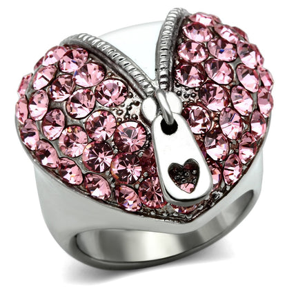 TK652 - High polished (no plating) Stainless Steel Ring with Top Grade Crystal  in Rose-0