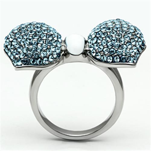 TK653 - High polished (no plating) Stainless Steel Ring with Top Grade Crystal  in Sea Blue-2