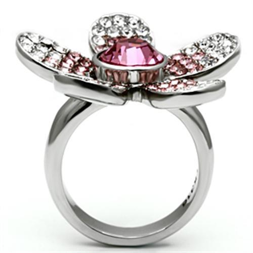 TK654 - High polished (no plating) Stainless Steel Ring with Top Grade Crystal  in Rose-2