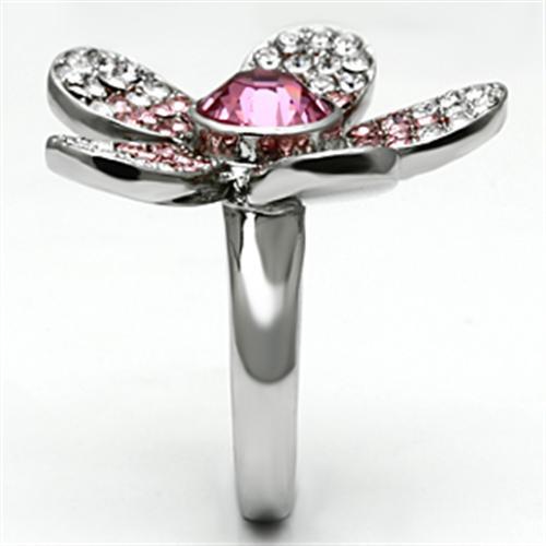 TK654 - High polished (no plating) Stainless Steel Ring with Top Grade Crystal  in Rose-3