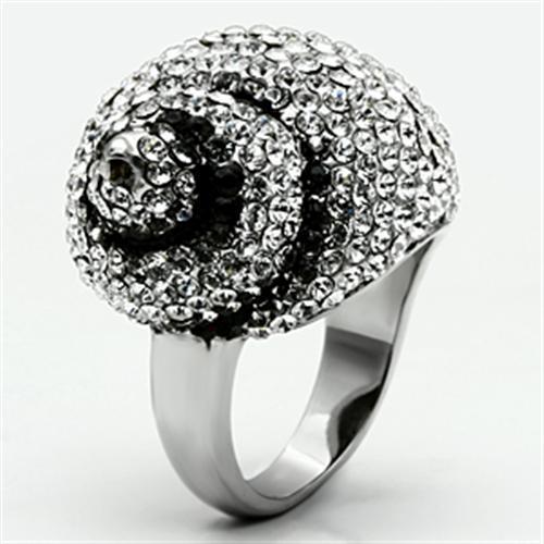 TK661 - High polished (no plating) Stainless Steel Ring with Top Grade Crystal  in Clear-3