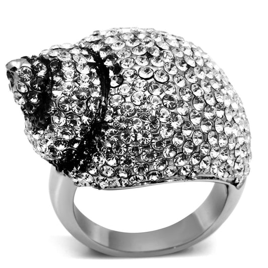 TK661 - High polished (no plating) Stainless Steel Ring with Top Grade Crystal  in Clear-0