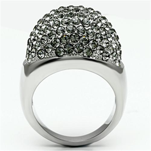 TK668 - High polished (no plating) Stainless Steel Ring with Top Grade Crystal  in Black Diamond-3