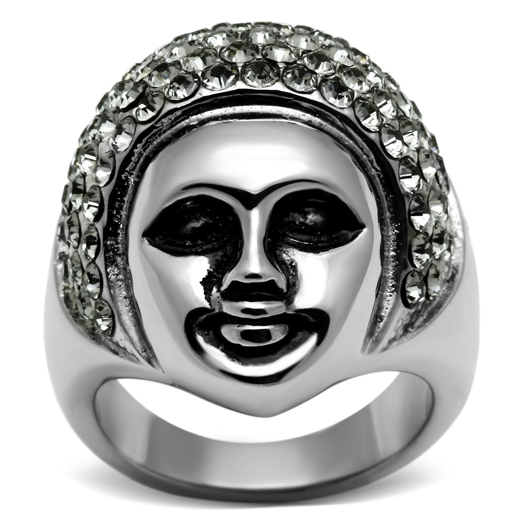 TK668 - High polished (no plating) Stainless Steel Ring with Top Grade Crystal  in Black Diamond-0