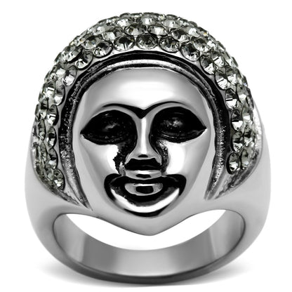 TK668 - High polished (no plating) Stainless Steel Ring with Top Grade Crystal  in Black Diamond-0