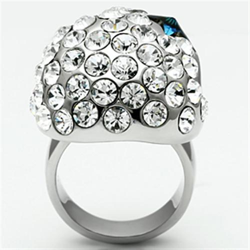 TK669 - High polished (no plating) Stainless Steel Ring with Top Grade Crystal  in Capri Blue-3